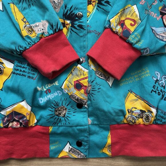 Vintage Women’s Jacket All Over Print Films Planes Clubs Size M Ellas Mood Retro - Picture 5 of 12